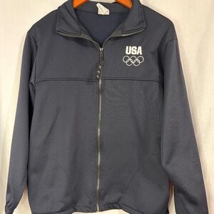 US Olympic Committee Official Full Zip Team Jacket USA Navy Blue Mens Medium VTG